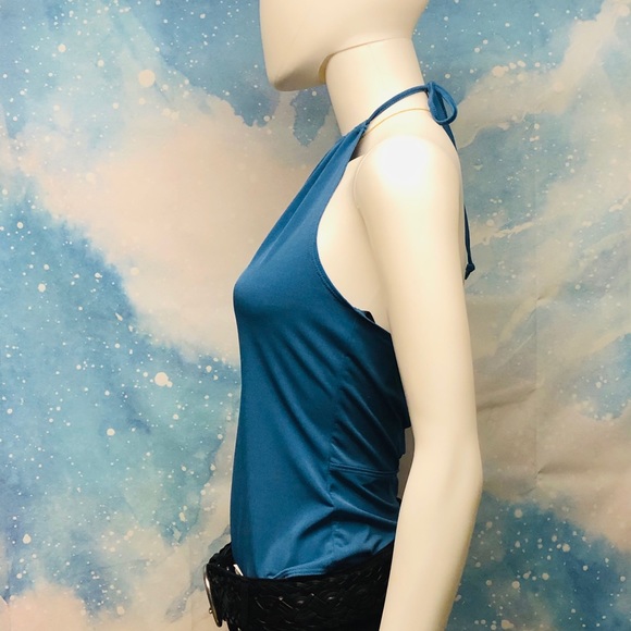 NEW BCBG SEXY HALTER TOP BODY SUIT WITH STRAPPY BACK IN BRILLIANT BLUE - Picture 8 of 16
